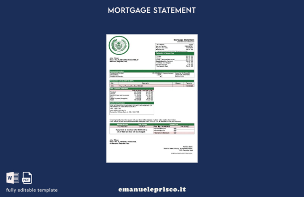 stile verificato Estratto conto ipotecario Iraq Rafidain Bank Modello Word e PDF